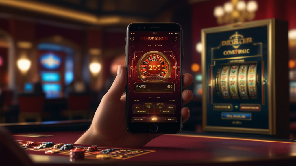Person entering login details on a smartphone in a casino atmosphere