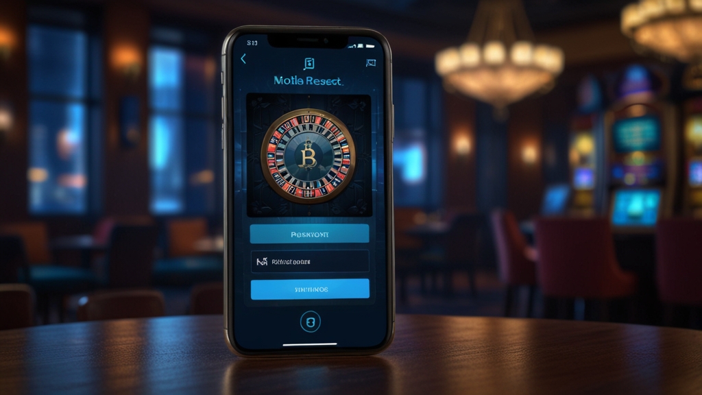 Phone showing password reset and verification code screen in a casino setting